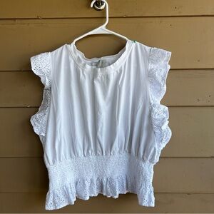 Joie White Eyelet Ruffle Crop Top